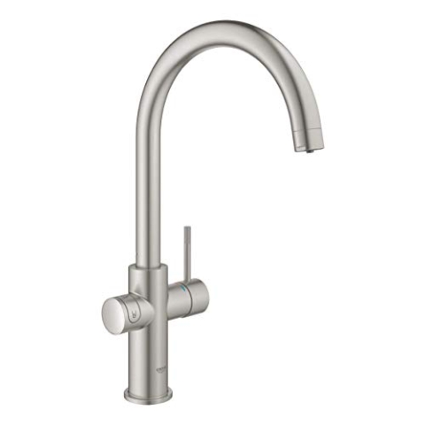 GROHE Blue Home - Starter Kit (C- Auslauf, 3 gefilterte und gekühlte Wasserarten, für GROHE Blue Filter S-Size, Bluetooth 4.0* & WIFI Datenkommunikation), supersteel, 31455DC1
