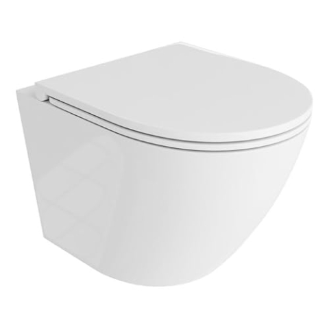LAVITA Wand-WC Sofi One Hänge Toilette Toilettendeckel mit Absenkautomatik & Metallscharniere Toiletten Spülrandlos Hängend Toilettenbecken 365x490x400 mm Weißer Glanz
