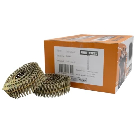 UnitSteel Coilnägel - 2,3x45mm, 3.000 stück, Kleine Verpackung, Ringnägel für Druckluft-Nagler, Beringt/verzinkt, für fast alle Marken von Tackern