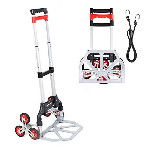 Navaris faltbare Alu Sackkarre mit Treppensteiger - belastbar bis 70kg - Gummiräder - Aluminium Handkarre klappbar mit 1m Spanngurt für Getränke