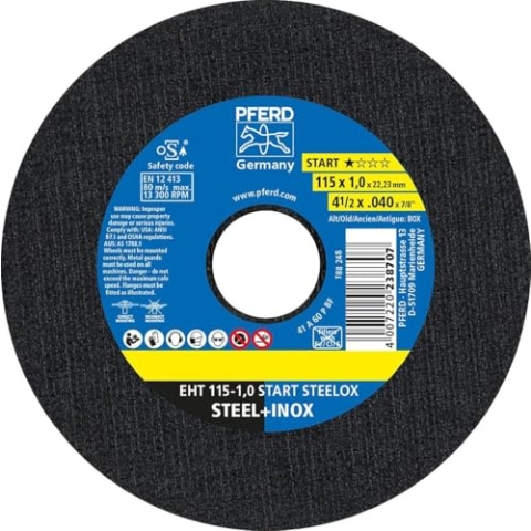 PFERD Trennscheiben, 25 Stück | EHT 115 x 1,0 x 22,23 mm gerade Start-Linie START STEELOX | 69120943 – für Stahl, Edelstahl (INOX)