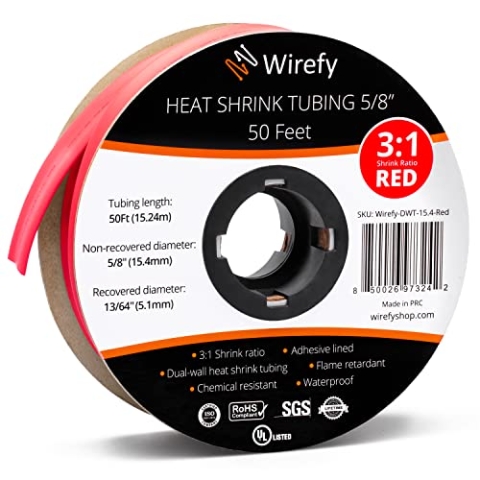 Wirefy Schrumpfschlauch Metrware mit Kleber 15m - 3:1 Schrumpfverhältnis, Doppelwandiger Schrumpfschlauch Wasserdicht - Heat Shrink Tube Set Rot Ø 15,4mm