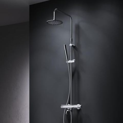 Duschsystem mit Thermostat Armatur und Wanneneinlauf Regendusche Duschset Duschsäule, AM.PM F07PA500 Spike, Chrom