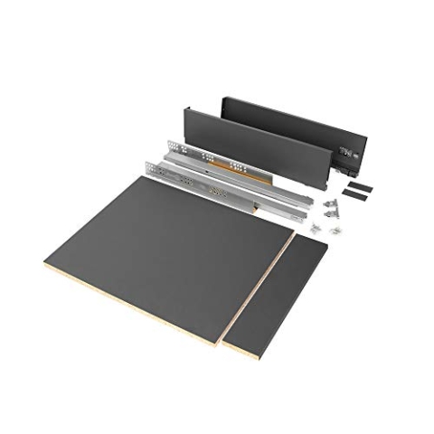 Emuca - Schubladen-Kit für Küche oder bad mit Brettern enthalten und Vollauszugführungen mit sanftes Schließen, 93 mm Höhe für 450 mm Modul und 500 mm Tiefe, Anthrazitgrau.