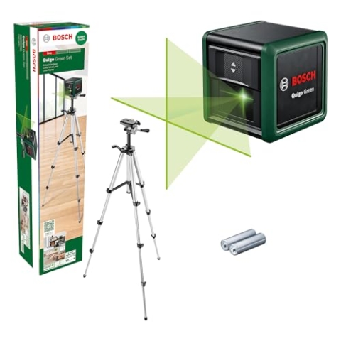 Bosch Home and Garden Kreuzlinienlaser Quigo Green mit Stativ (grüner Laser für bessere Sichtbarkeit, Gehäuse aus recyceltem Kunststoff, im Karton)