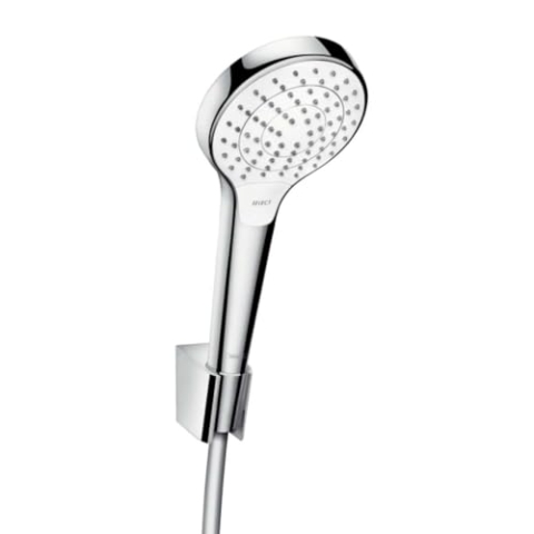 hansgrohe Croma Select S Duschkopf inkl. Duschkopfhalterung, 3 Strahlarten, Weiß/Chrom