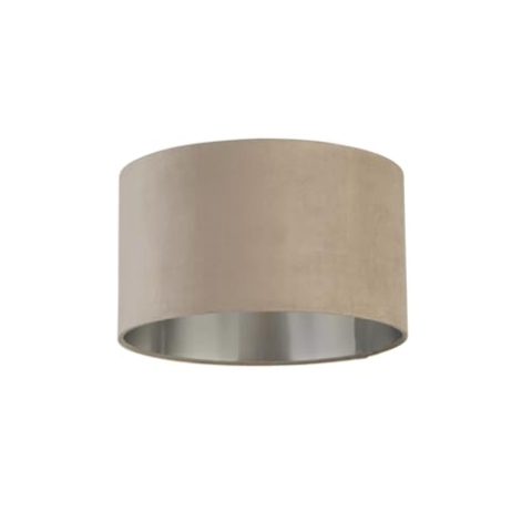 Stoffschirm rund für Hängelampe Samt Ø 38 cm E27 E14 in Taupe Silber gebürstet Modern Zylinder Lampenschirm für Pendelleuchte