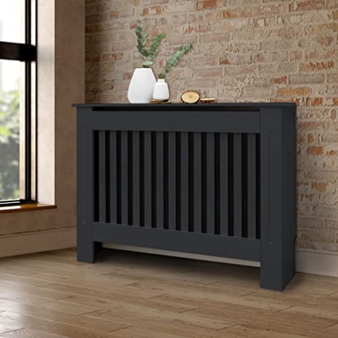 ECD Germany Heizkörperverkleidung Landhausstil 112x19x82cm Anthrazit aus MDF lackiert für Schlafzimmer Wohnzimmer Heizungsverkleidung Heizkörperabdeckung Heizungsabdeckung Heizung Heizkörper Abdeckung