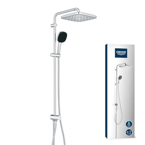 GROHE Vitalio 250 - Duschsystem mit Umstellung wassersparend - 8l pro Min (für vorhandene Armaturen, 2 Strahlarten, extra große Brausestange 104cm), eckig, chrom, 26986001
