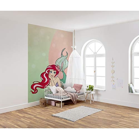 Komar Disney Vlies Fototapete Ariel Pastell | Größe: 200 x 280 cm (Breite x Höhe), Bahnbreite 50 cm | Tapete, Wandbild, Dekoration, Wandbelag, Kinderzimmer, Schlafzimmer | DX4-027, rosa, grün