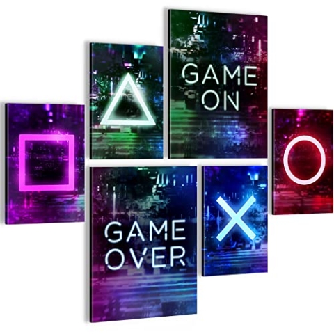 Novart Wandbilder Set Spielkonsole Gamer Bunt - KEIN EXTRA RAHMEN BENÖTIGT - Modern Deko - Kinderzimmer Junge Teenager N021363a