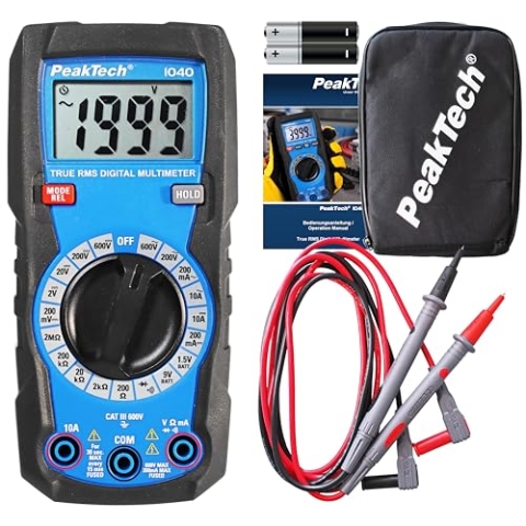 PeakTech 1040 – True RMS Digital Multimeter, Manuell-Range, 2.000 Counts, Durchgangsprüfer, Mehrfach-Messgerät, Voltmeter; 10A AC/DC - CAT III 600V, P 1040, Blau