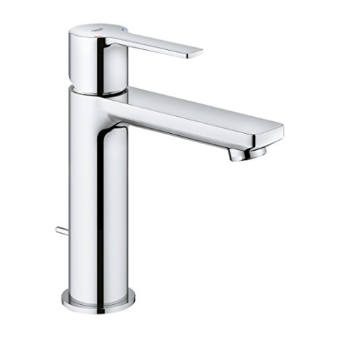 GROHE Lineare, Waschtischarmatur, wassersparend (Wasserhahn für das Bad, mit Zugstangen-Ablauf, 18cm hoch, Badarmatur mit langlebiger Oberfläche, einfache Installation am Waschbecken), chrom, 32114001