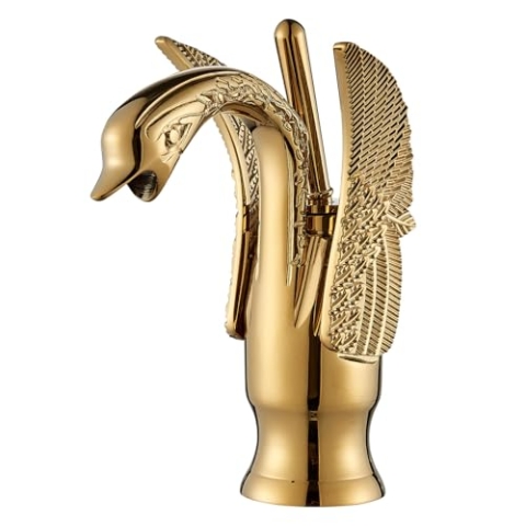 Suguword Gold Bad Wasserhahn Badarmatur Waschtischarmatur Waschbeckenarmatur Waschbecken Mischbatterie Badezimmer goldenes Tierschwan tippen
