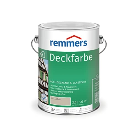 Remmers Deckfarbe hellgrau, 2,5 Liter, Deckfarbe für innen und außen, Wetterschutzfarbe viele Untergründe, hochdeckend, wetterfest
