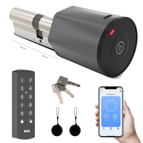 Lio Home Smart Lock, Elektronisches Türschloss mit Tastatur,Schlüsselloser Zugang über Passcode, NFC Karten, APP, Schließzylinder 30/30, Smartes Türschloss mit Akku und Ladegerät.Automatische Sperre.