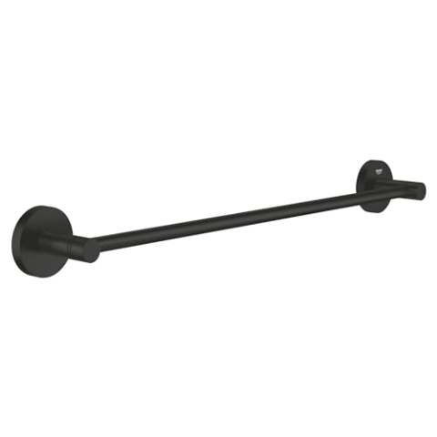 GROHE Start, Handtuchhalter ohne Bohren (für ein großes Handtuch, 45cm breit, zum Kleben oder Bohren, inkl. Dübel und Schrauben, ohne Kleber, verdeckte Befestigung), rund, schwarz, 411972430