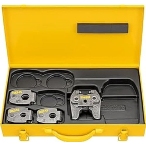 Rems Pressringe S Set (V 15+18+22 MINI Z8, mit Zwischenzange, Stufenlos schwenkbar, im Stahlblechkasten) 574612 R