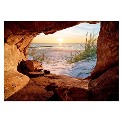 WallArena - Vlies Fototapete Strand Meer Ostsee Höhle Natur Landschaft 416x254 cm - Fototapeten - Tapeten - für Wohnzimmer Schlafzimmer - Vliestapete Wandtapete Tapete 3D Effekt- inkl. Kleister