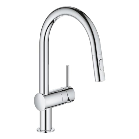 GROHE Minta, Küchenarmatur 2 Strahlarten (Wasserhahn Küche mit ausziehbarer Dualbrause, 360° schwenkbar, wassersparend dank variabler Mengenbegrenzung, einfache Montage am Spülbecken), chrom, 32321002