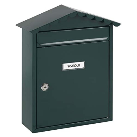 ARREGUI Visit E5743 Briefkasten aus Verzinktem Stahl, Größe M (DIN A4 Post), Wandbriefkasten für den Außenbereich, Postkasten für Draußen mit Namensschild, Einwurfklappe und Schutzdach, Grün