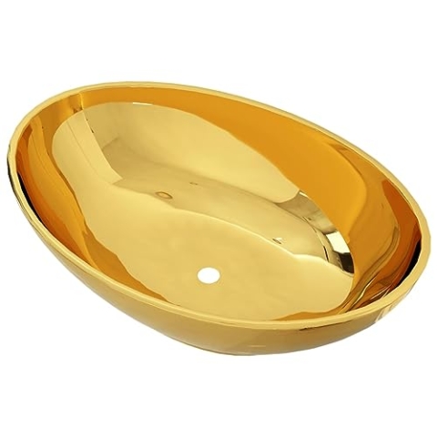 vidaXL Waschbecken Aufsatzwaschbecken Waschtisch Waschplatz Handwaschbecken Waschschale Aufsatzbecken Becken Badezimmer 40x33x13,5cm Keramik Golden