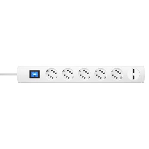 Kopp DUOversal® plus 5-/10-fach Steckdosenleiste 1,4m mit doppelten Steckplätzen + 2x USB-Anschluss + Schalter + Berührungsschutz + großer Abstand + anschraubbar I Weiß – 234902000