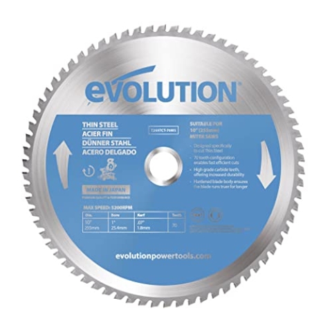 Evolution (T255TCT-70MS) - 255 mm Sägeblatt zum Schneiden von Dünnstahl - Metall-Sägeblatt Hartmetallbestückung erzeugt praktisch keine Hitze, Grate oder Funken