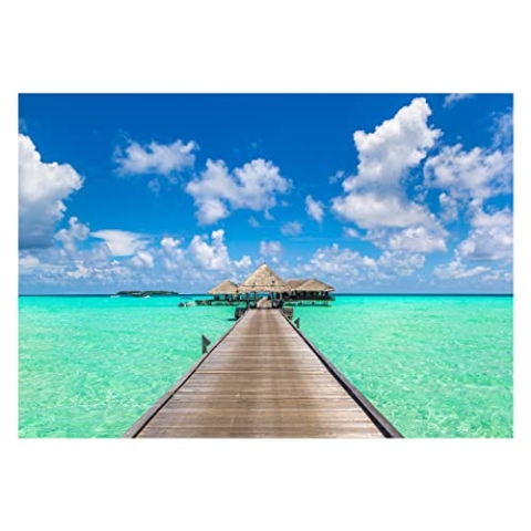 WallArena - Vlies Fototapete Strand und Meer Landschaft Karibik Brücke 368x254 cm - Fototapeten - Tapeten - für Wohnzimmer Schlafzimmer - Vliestapete Wandtapete Tapete 3D Effekt- inkl. Kleister