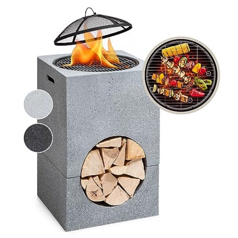 Blumfeldt Feuerschale, Tragbare Feuerstelle Outdoor, Feuerschalen für den Garten, Terrasse & Camping, Feuerschale mit Grillrost & Holzlagerfach, Sichere Stahlschale, Feuerstelle 50 x 75 x 50 cm