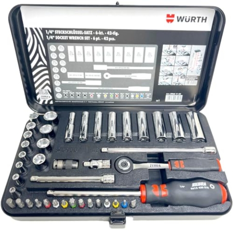Würth Zebra 1/4 Zoll Steckschlüsselsatz 42tlg Ratschenkasten Knarrenkasten 09651142