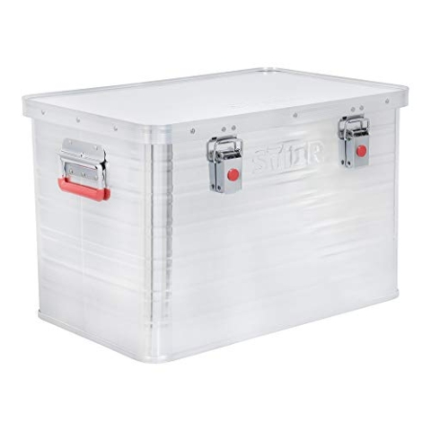 STIER Alubox, Aluminiumbox 65L, Staub- und spritzwasserresistent mit Gummidichtung und 2 Klapphandgriffen, Alukiste mit Spannverschluss, zuverlässige geruchsneutrale Aufbewahrung