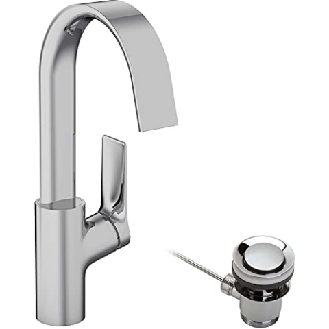hansgrohe Waschtischarmatur Vivenis, Wasserhahn Bad mit Auslauf Höhe 210 mm, mit Zugstange, Badarmatur wassersparend, 120° drehbar, Chrom