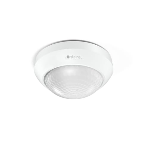 Steinel Bewegungsmelder is 2360-3 ECO Weiß, max. 12 m Reichweite, 360° Präsenzmelder für max. 500 W LED, Deckensensor für Außen und Innen