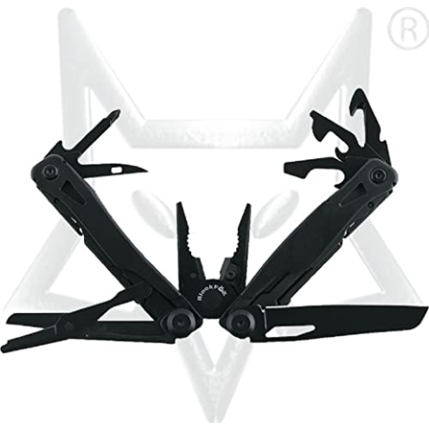 Fox Knives Taschenmesser aus Damast und Fiberglas, Schwarz, Manuell einziehbar, 11 cm