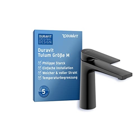 Duravit Tulum Waschtischarmatur, Größe M (Auslauf Höhe 122 mm), Wasserhahn Bad, Waschbecken Armatur, Schwarz Matt