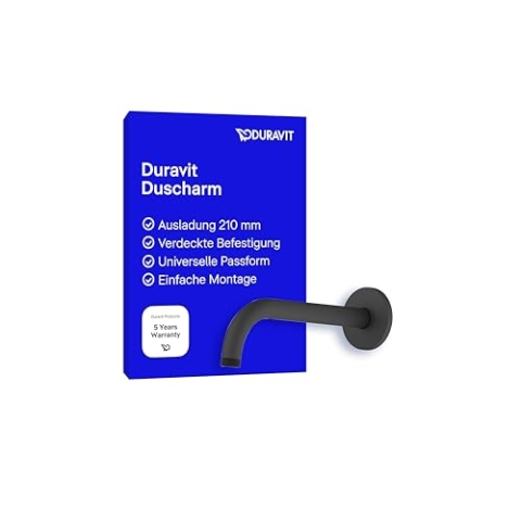 Duravit Universal Duscharm, Duscharmatur Wandbefestigung, Brausearm 210 mm, Duschbrause rund, Schwarz Matt