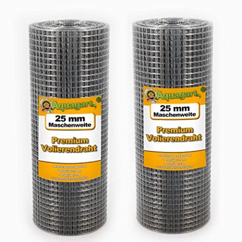 Aquagart® Volierendraht Hasendraht 25m x 0,5m, Drahtgitter Maschenweite 25mm, verzinkter Maschendraht-Zaun, robustes Schweißgitter