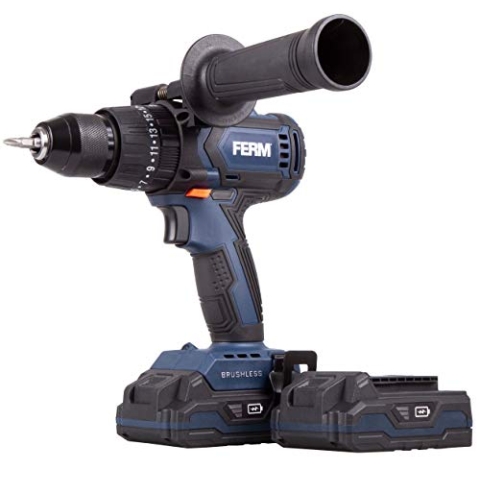 FERM Akku-Schlagbohrmaschine 20V - Brushless - 3 Funktionen: Schlagbohren, Bohren und Schrauben - Inkl. 2x 2,0Ah Akku, Schnellladegerät und Aufbewahrungskoffer