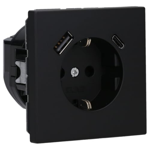 Jung LS1520-15CASWM SCHUKO-Steckdose mit USB Typ AC (3A) mit erhöhtem Berührungsschutz (Thermoplast bruchsicher) Graphitschwarz Matt Serie LS