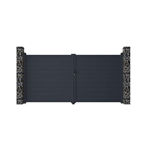 Vente-unique-Gartentor Flügeltor Doppeltor - 355 x 181 cm - voll - Aluminium - Anthrazit - NAZARIO