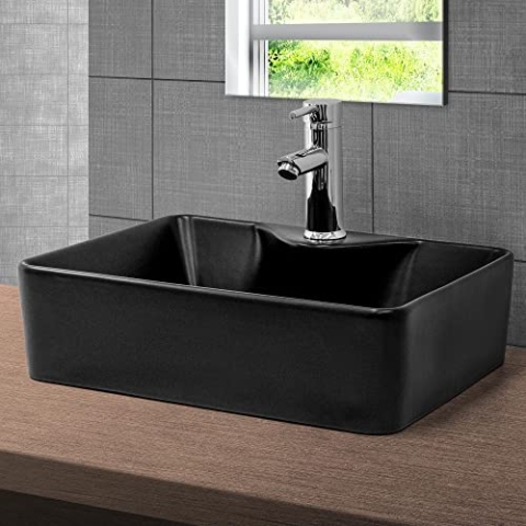 ML-Design Waschbecken aus Keramik Schwarz matt 49x36,5x14 cm, Abgerundeten Ecken, Aufsatzwaschbecken, Moderne Waschtisch Waschschale mit Armaturloch Waschplatz Handwaschbecken, für Badezimmer/Gäste-WC