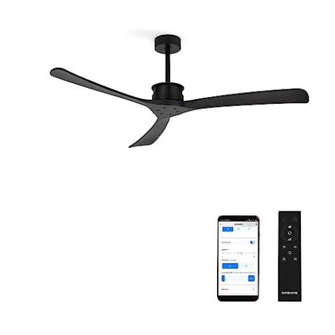 CREATE / WINDLARGE/Deckenventilator Schwarz mit WLAN und Fernbedienung/XL, 40W, Leise, Ø152 cm, 6 Geschwindigkeiten, Timer, DC-Motor, 6 Geschwindigkeiten, Sommer-Winterbetrieb