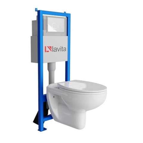 Lavita LAV 101 Vorwandelement für WC 40cm + Wand Hänge Tiefspül WC ARCTIC Weiß Spülrandlos + Bedienplatte LAV 200.4.1 Weiß | Komplettset | Unterputz Spülkasten | Toilette Komplett Sett