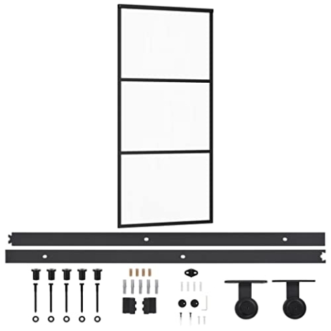 vidaXL Schiebetür mit Beschlag Glasschiebetür Glastür Glas Schiebe Tür Schiebetürsystem Laufschiene Schiebetürbeschlag ESG-Glas Aluminium 90x205cm