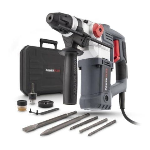POWER plus Elektro-Schlagbohrmaschine POWE10060-3 in 1: (Schlag-) Bohren und Meißeln, 900 W Bohrmaschine, 4 J, SDS-plus, 6 Zubehörteile