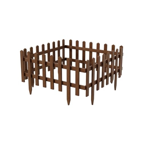4er Set Steckzaun Holz Dunkelbraun 40 x 94 | 55cm Hoch | natürlicher Zaun in 3 Farben imprägniert | Beetumrandung für Blumenbeet/Gemüsebeet Vor Gartenzaun Rasenkante Wurzelsperre Zaunelemente Holzzaun