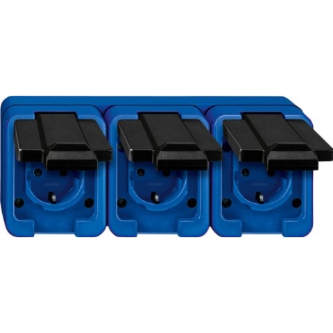 Merten 229375 SCHUKO-Dreifach-Steckdose, blau, SCHLAGFEST