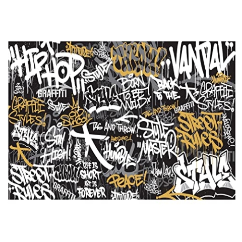 WallArena - Vlies Fototapete Kinderzimmer 368x254 cm Graffiti Junge bunt Street Art Jugendzimmer Jungs - Fototapeten - Tapeten - für Wohnzimmer Schlafzimmer - Vliestapete Wandtapete Tapete 3D Effekt