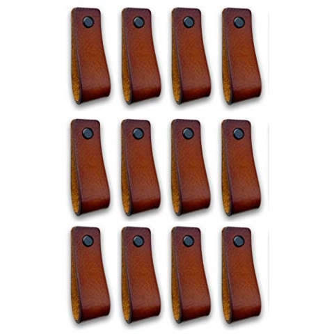Brute Strength - Ledergriffe für Möbel - Cognac - 48 Stück - 16,5 x 2,5 cm - Schrankgriff, Türgriff für Küche, Bad, Schränke, Kommode, Holz